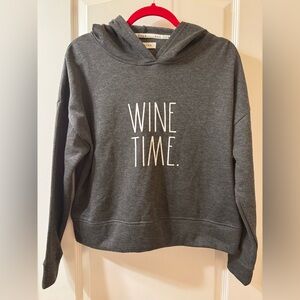 NWT Charcoal Hoodie With Wine Time Print Size S/P